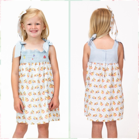 Dondolo Tropicale Linen Blend Girl's Dress, Blue - Picture 1 of 11